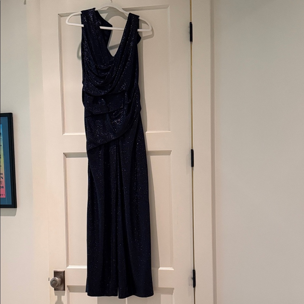 Navy Sparkle Draped Maxi Jumpsuit